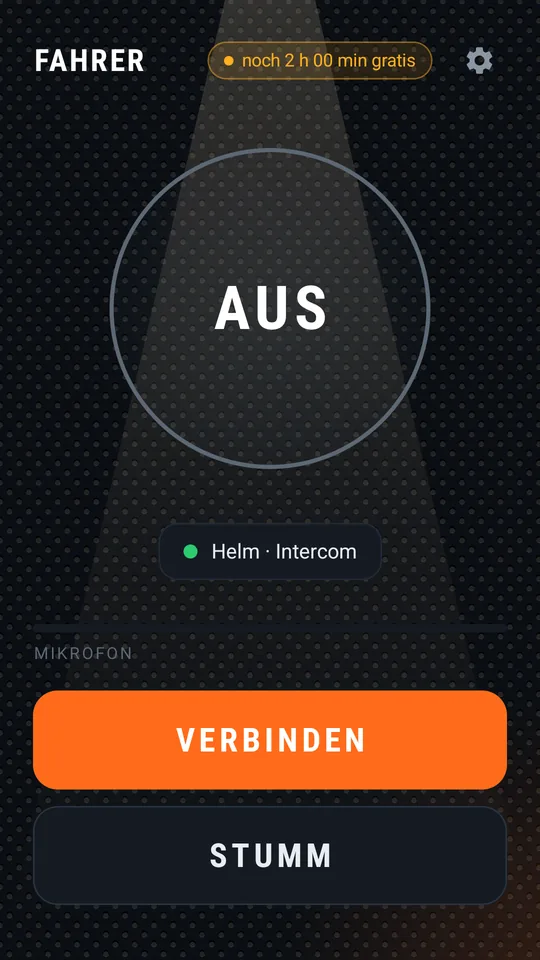 Hauptbildschirm des Fahrers vor dem Verbinden, Taste VERBINDEN