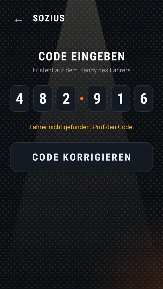Meldung Fahrer nicht gefunden, Taste CODE KORRIGIEREN