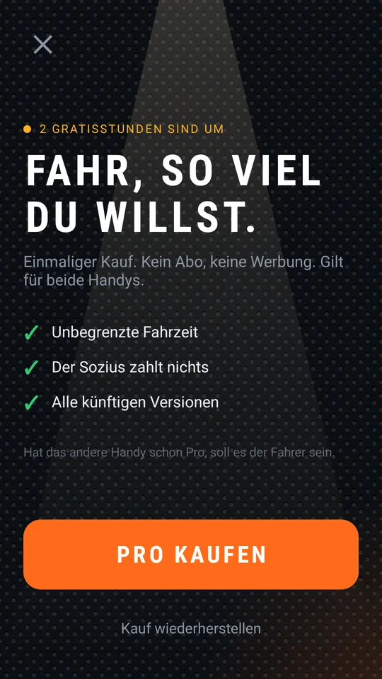 Bildschirm zum Kauf von Pro