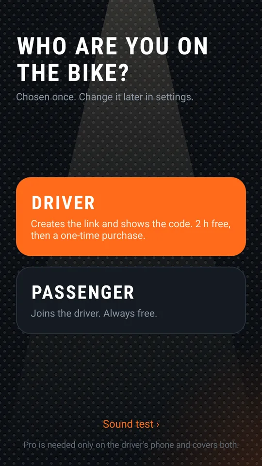Role screen: Driver or Passenger