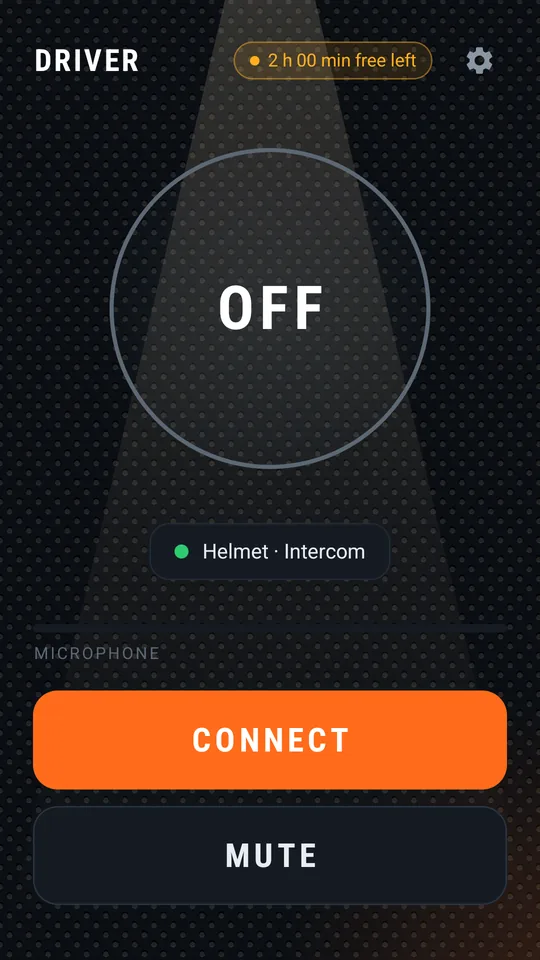 Driver's main screen before connecting, CONNECT button