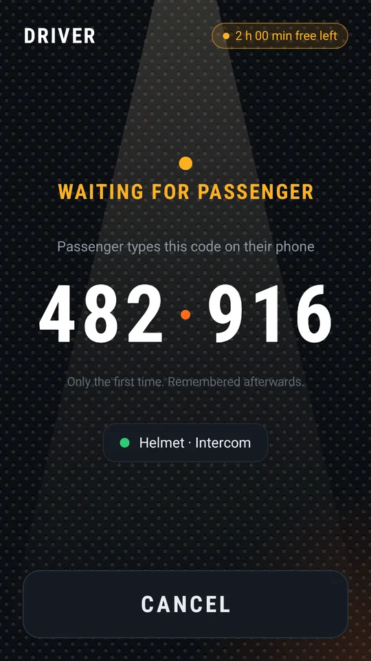Driver waiting for the passenger, showing code 482 916