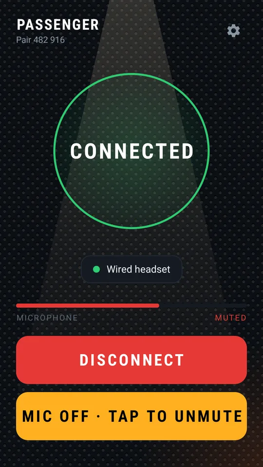 Passenger with wired earphones, mic muted