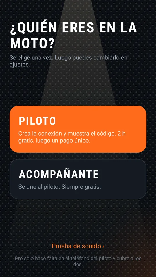 Pantalla de rol: Piloto o Acompañante