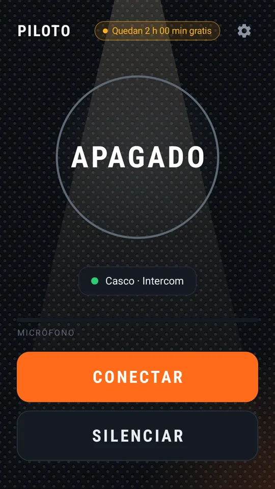 Pantalla principal del piloto antes de conectar, botón CONECTAR