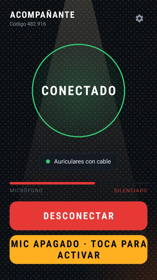 Acompañante con auriculares con cable, micrófono silenciado