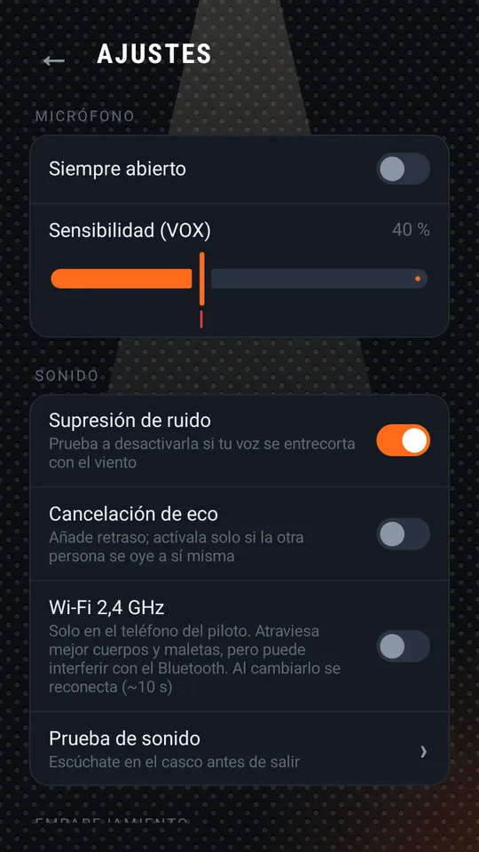 Ajustes: micrófono y sonido