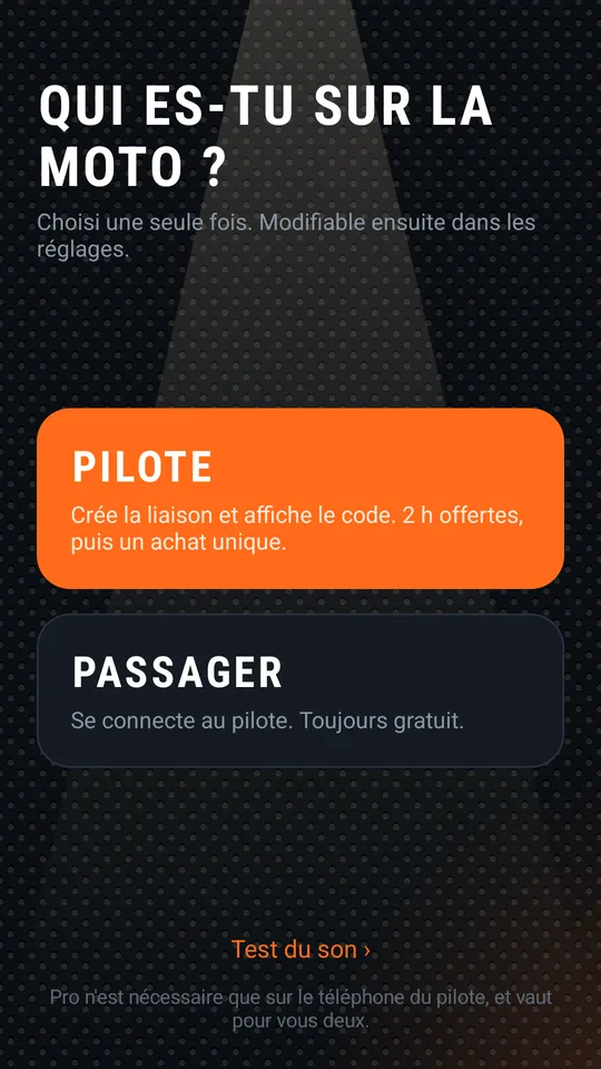 Écran du rôle : Pilote ou Passager