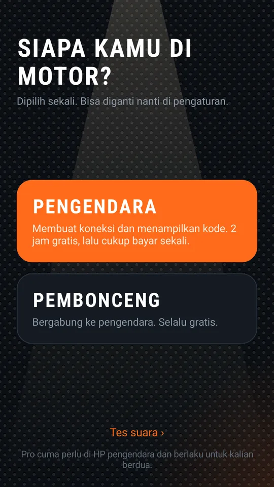 Layar peran: Pengendara atau Pembonceng