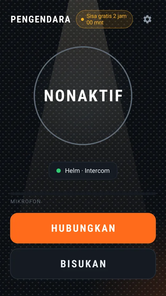 Layar utama pengendara sebelum terhubung, tombol HUBUNGKAN