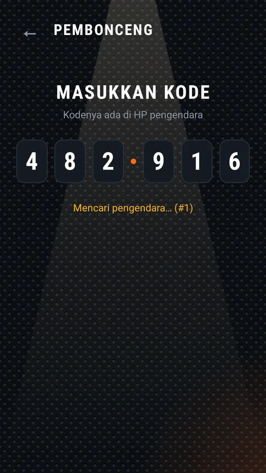 Pembonceng sudah memasukkan kode lengkap dan sedang mencari pengendara