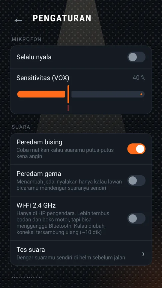 Pengaturan: mikrofon dan suara