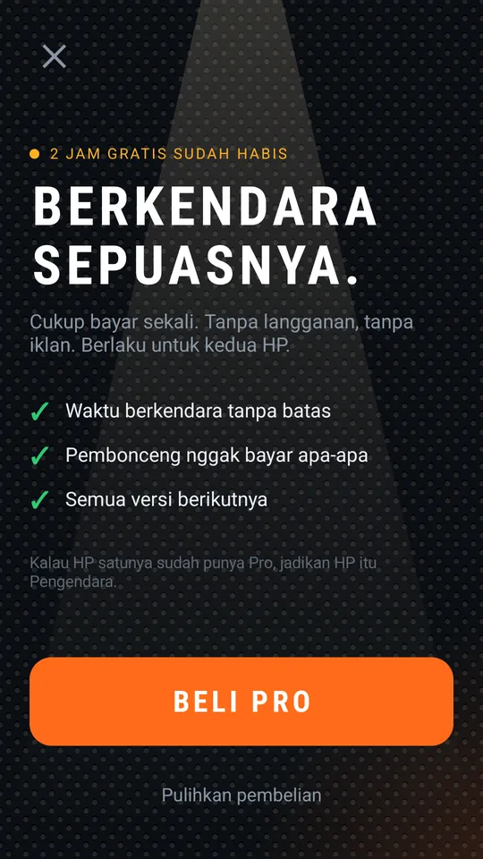 Layar pembelian Pro