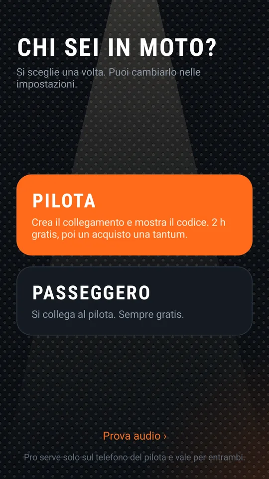 Schermata del ruolo: Pilota o Passeggero
