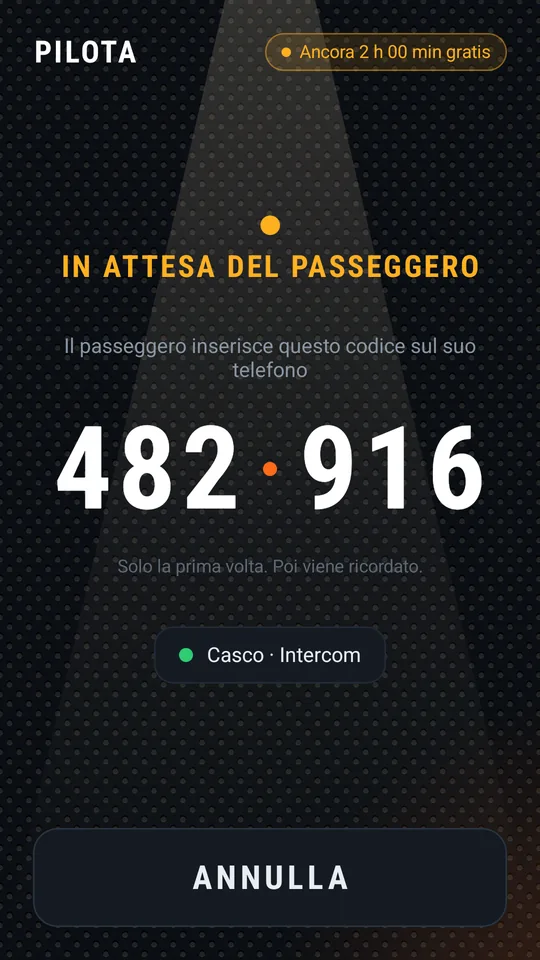 Il pilota attende il passeggero e mostra il codice 482 916