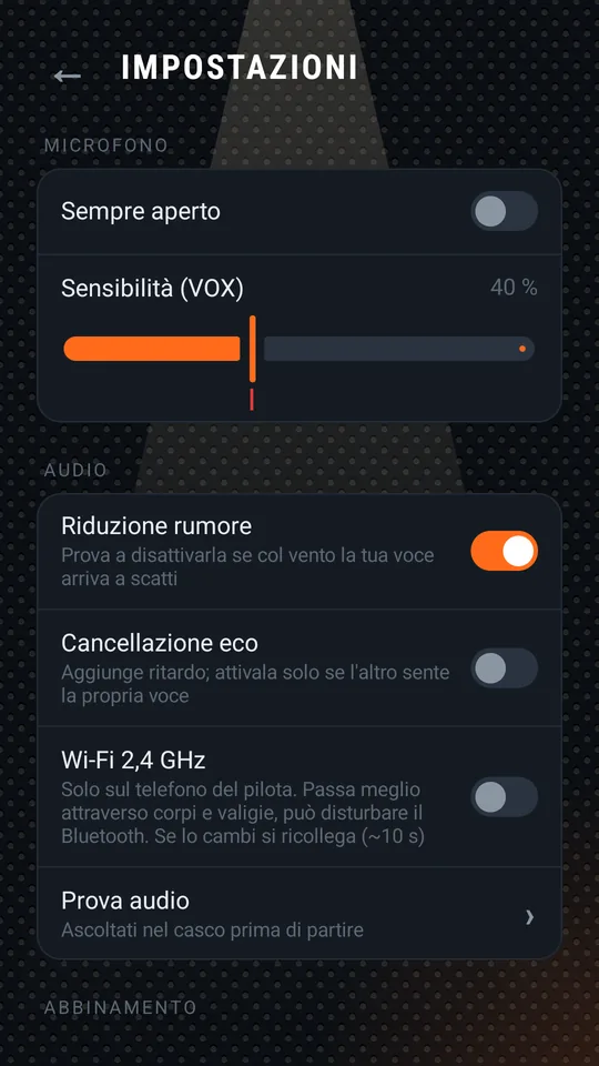 Impostazioni: microfono e audio