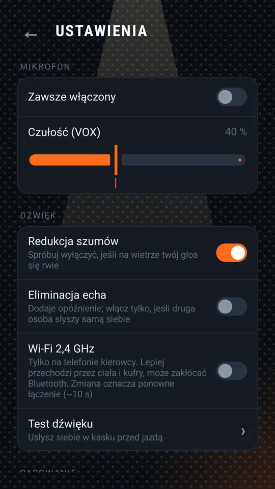 Ustawienia: mikrofon i dźwięk