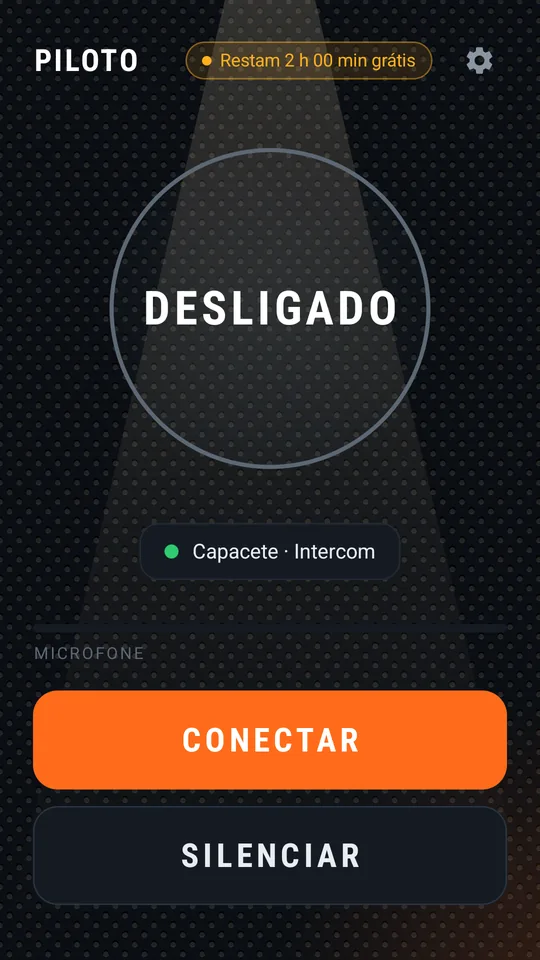 Tela principal do piloto antes de conectar, botão CONECTAR