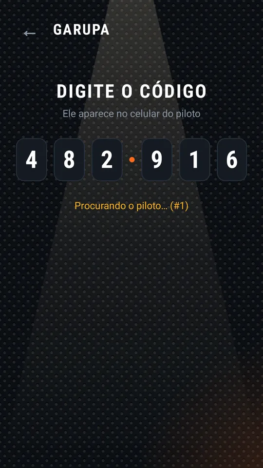 Garupa digitou o código completo e está procurando o piloto