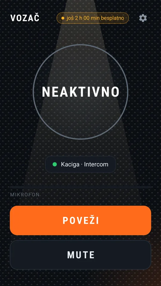 Glavni ekran vozača pre povezivanja, dugme POVEŽI
