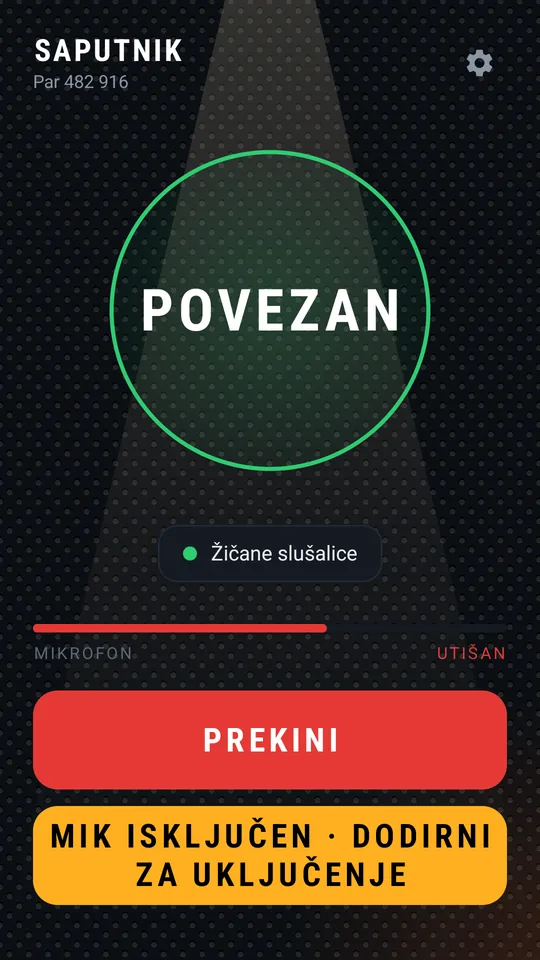 Saputnik sa žičanim slušalicama, mikrofon utišan