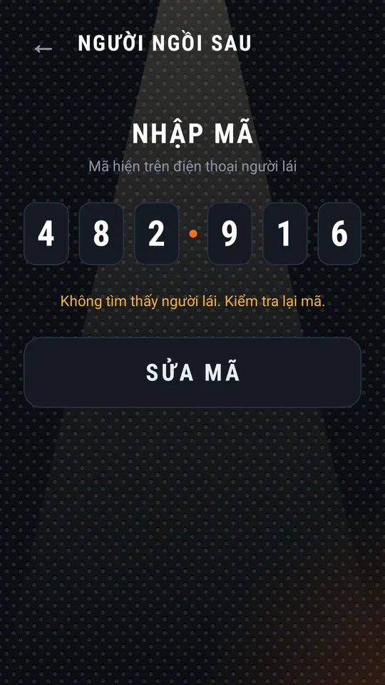 Thông báo không tìm thấy người lái, nút SỬA MÃ