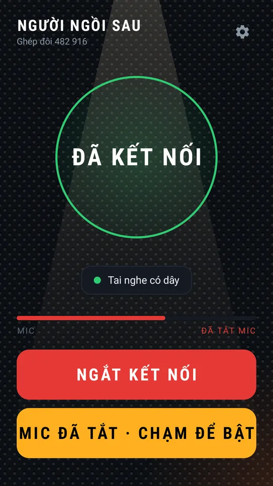 Người ngồi sau dùng tai nghe có dây, mic đã tắt