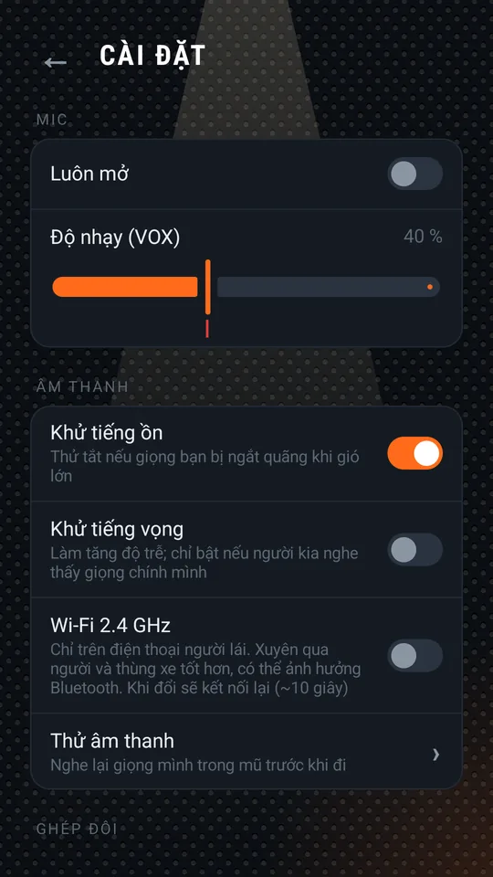 Cài đặt: mic và âm thanh